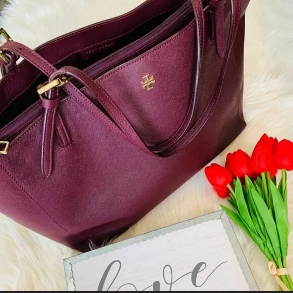 Tory Burch Burgundy Saffiano Leather Tote